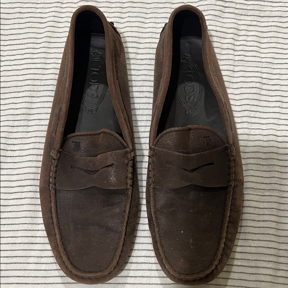 Tod's Dark Brown Suede Loafers